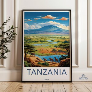 Tanzania Wall Art Print, Africa Landscape Decor, Vintage Travel Poster, Serengeti National Park, Wall Decor, Gift for Travelers