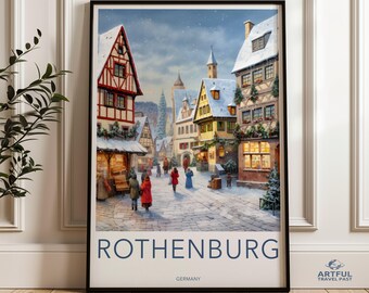 Rothenburg Wall Art, Germany Cityscape Print, Charming European Town Snowy Scene, Historic Architecture, Winter Holiday Decor