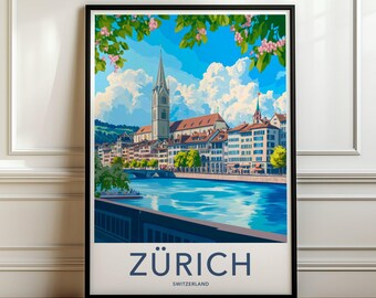 Zurich Cityscape Poster, Swiss Architecture Wall Art, Scenic Zurich Print, Swiss Landmark Decor, Beautiful Zurich Artwork