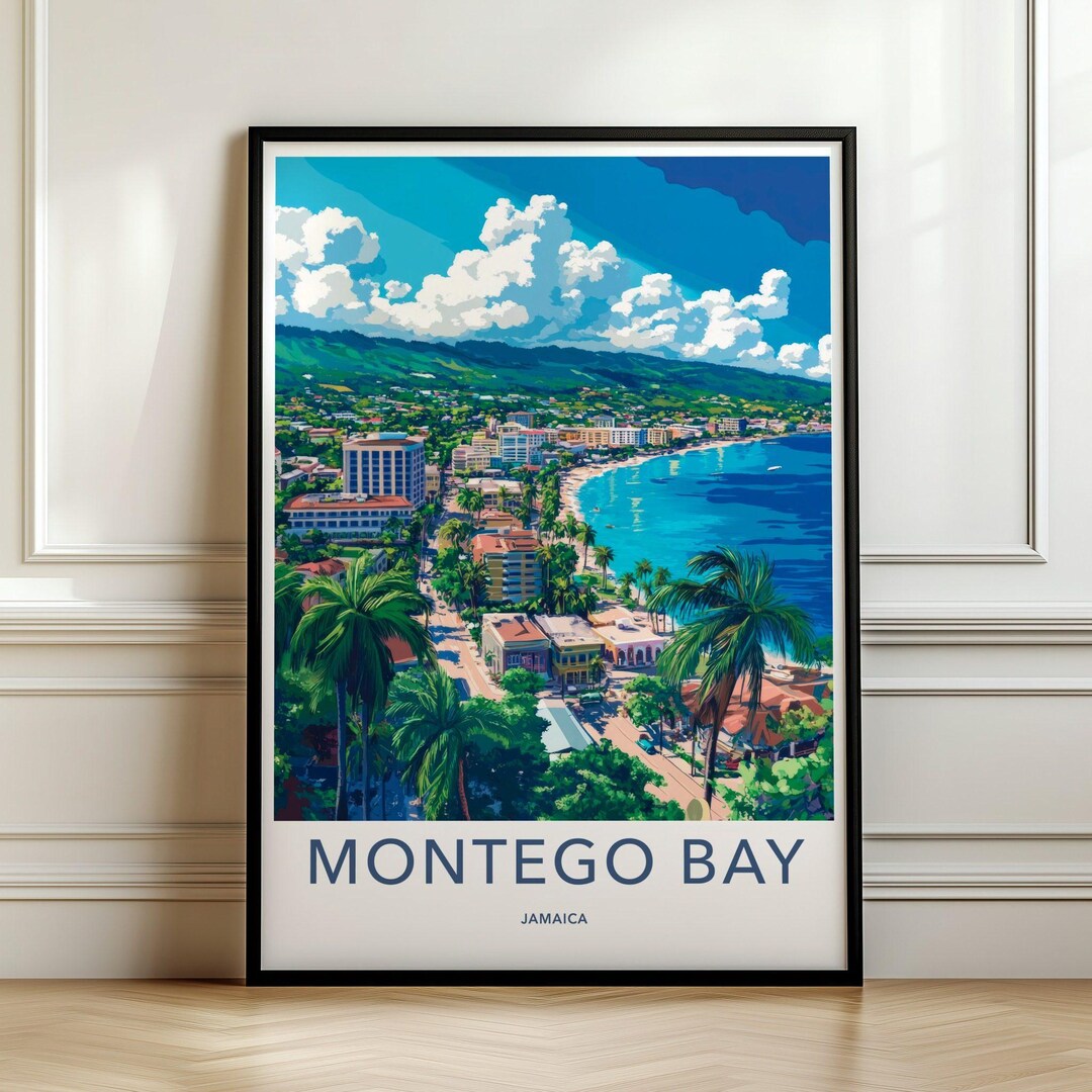 Montego Bay Wall Art, Coastal City Print, Jamaican Beach Decor