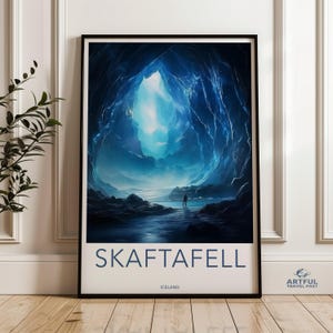 Decorazione murale di grotte di ghiaccio, poster del Parco nazionale di Skaftafell, stampa di viaggio in Islanda, fotografia naturalistica, decorazioni per avventure invernali, meraviglie naturali