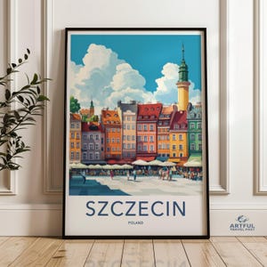 Szczecin Wall Art, Vintage Travel Poster, Colorful Cityscape Print, Poland Decor, European Urban Artwork, Vibrant Architecture