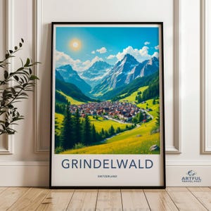 Grindelwald Schweiz Wandbild, Schweizer Alpen Poster, Bergdorf Druck, Reise Fotografie Dekor, Alpine Landschaftsmalerei