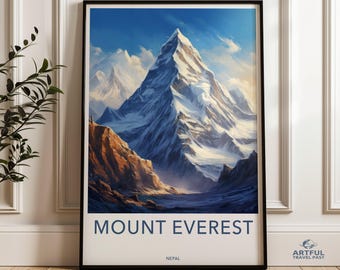 Mount Everest-poster, kunst aan de muur Nepal, print Himalaya, decor schilderachtig landschap, kunst op grote hoogte, avontuurlijk reiscadeau