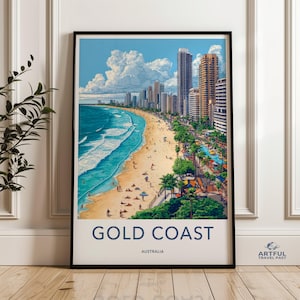 Gold Coast Australia Wall Art, Beach Scene Print, Cityscape Wall Decor, Travel Poster, Australian Art, Coastal Artwork, Summer Vibes Print