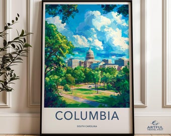 Columbia South Carolina Wall Art, SC State House Print, Colorful Cityscape Poster, Travel Decor, Columbia Palmetto State, Skyline Wall Art