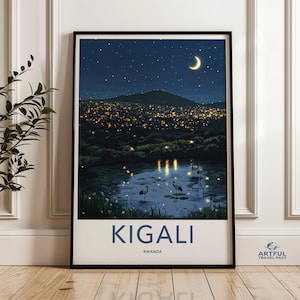 Kigali Ruanda Nachthimmel Wandkunst, Stadtbild Poster, sternenklare Nacht Skyline, moderne Wandkunst