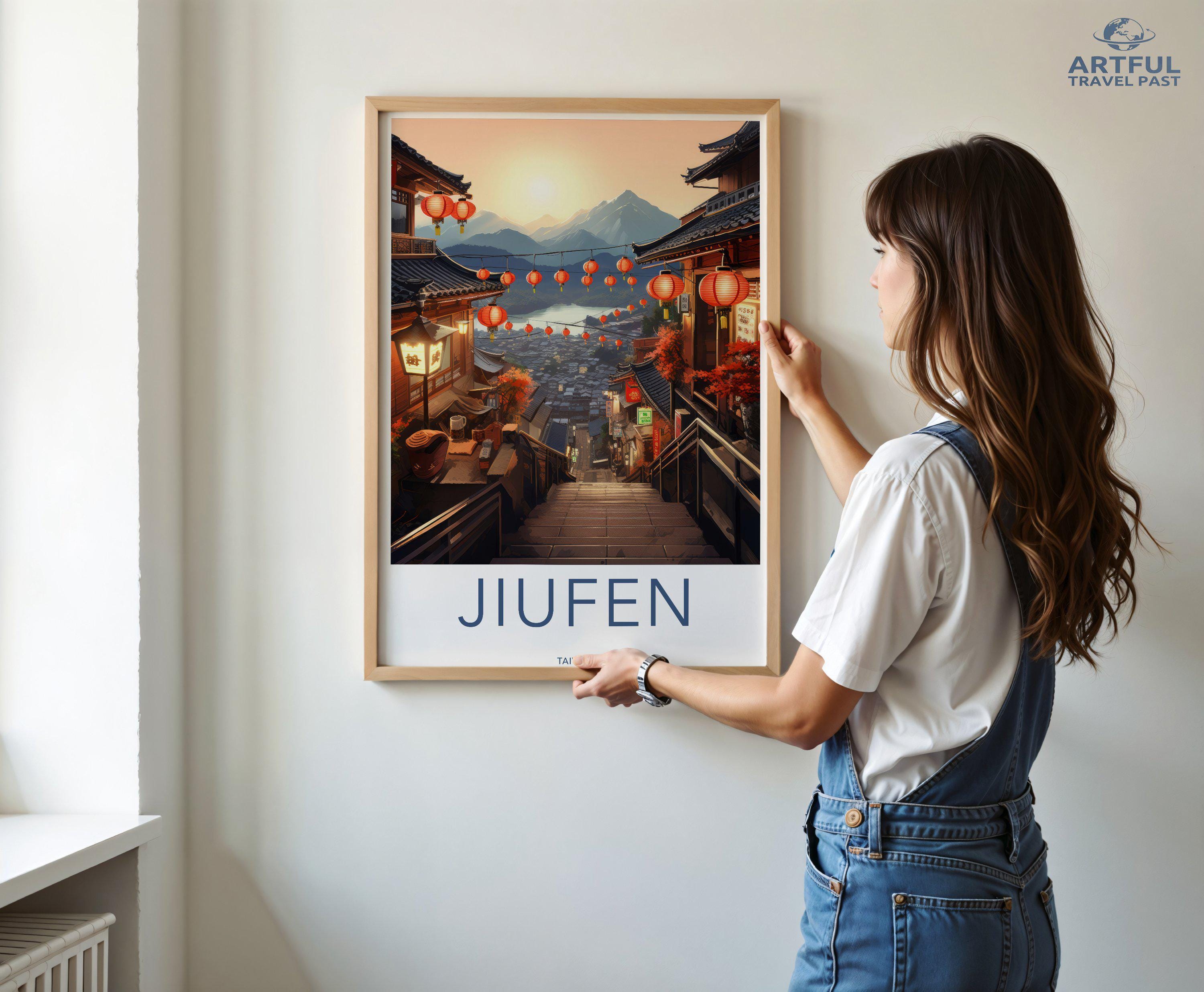 Jiufen Poster, Taiwan Wall Art, Travel Print, Scenic Landscape