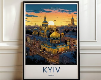 Kyiv Ukraine Skyline Wall Art, Artistic Cityscape Print, Beautiful Urban Sunset Illustration, Colorful City View, Home Decor