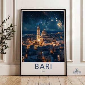 Bari Italy Night Sky Landscape, Cityscape Wall Art Print, Stunning Italian Architecture, Starry Night Wall Decor, Urban Art