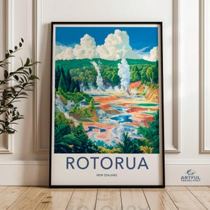 Rotorua New Zealand Wall Art, Scenic Landscape Print, Travel Poster, Nature Illustration, Modern Home Decor, Gift for Travelers