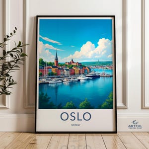 Oslo travel poster, Norway cityscape wall art, Scandinavian decor print, Oslo skyline illustration, Nordic home decor