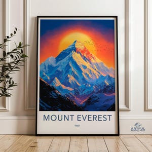 Impresión de arte de pared del monte Everest, póster de montaña del Tíbet, obra de arte de paisaje natural, pintura de picos del Himalaya, decoración inspirada en viajes