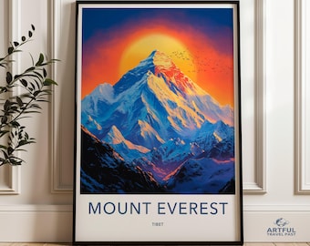 Mount Everest Wall Art Print, Tibet Mountain Poster, Nature Landscape Artwork, Himalayan Peak Painting, Travel Inspired Decor