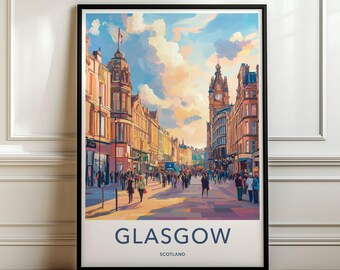 Glasgow Cityscape Wall Art, Scotland Print, Skyline Poster, Travel Decor, Gift for Travelers, Colorful City Art, Urban Landscape