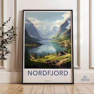 Nordfjord Wall Art, Norway Landscape Print, Scandinavian Nature, Mountain and Lake Art, Nordic Home Decor, Travel Poster