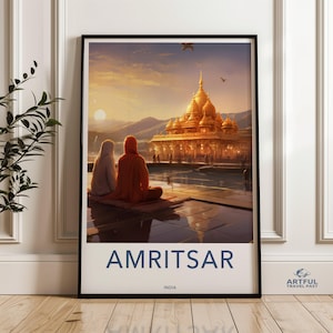 Amritsar Wall Art Print, Golden Temple Sunset, India Travel Poster, Cultural Landmark, Scenic View, Historic Architecture