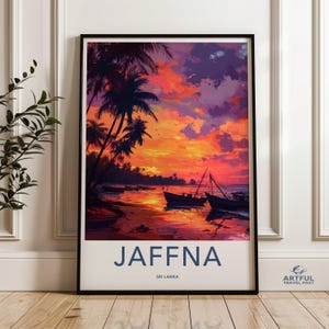 Jaffna Sri Lanka Wall Art, Tropical Sunset Print, Beach Scene Painting, Palm Trees Seascape, Coastal Decor, Travel Poster, Vacation Vibes