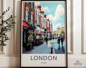 Stampa artistica di viaggio a Londra, poster di paesaggi urbani dell'Inghilterra, arte murale di Londra, decorazioni dell'Inghilterra, illustrazione di Londra, opere d'arte del Regno Unito, arte dello skyline di Londra