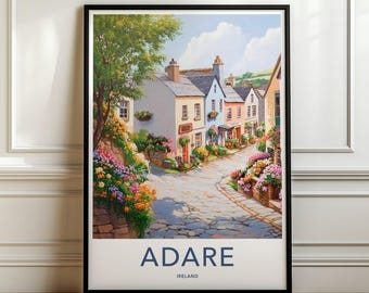 Adare Ireland Wall Art, Irish Town Poster, Artful Travel Past Print, Cottage Village Wall Decor, European Landscape Print