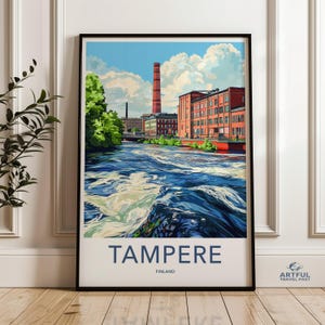 Cityscape Wall Art, Historic Building Print, Finnish Industrial Landscape Poster, River View Artwork, Tampere Finland Decor