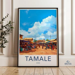 Tamale Markt Wandkunst, Ghana inspirierter Druck, bunte afrikanische Marktszene, lebendiges Ghana Plakat, kulturelle Kunstdekoration