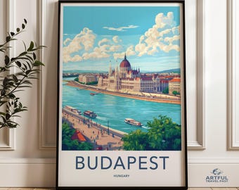 Budapest Hungary Wall Art, Cityscape Poster, Travel Decor, Retro Style Print, European Architecture, Home Office Decor, Gift Idea