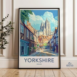 Yorkshire England Cityscape Wall Art, Colorful Town Scene Print, Charming English Village Poster, Architectural Artwork