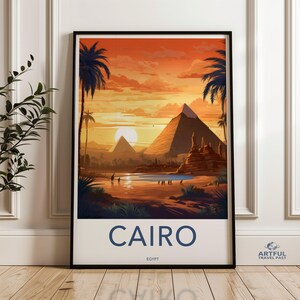 Cairo Egypt Framed Poster, Sunset Landscape Art, Ancient Pyramids Wall Decor, Egyptian Cultural Landmarks Home Decor