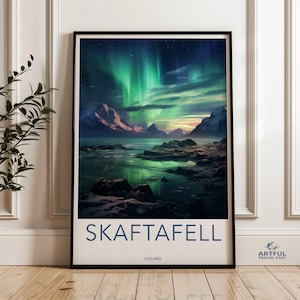 Stampa murale Skaftafell, paesaggio islandese, poster dell'aurora boreale, decorazione della natura nordica, stampa di paesaggi montani, decorazione per l'ufficio