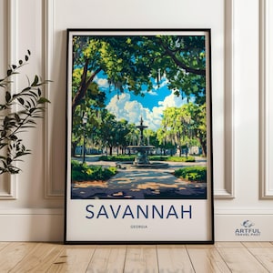 Savannah Georgia Wand-Kunstdruck, Stadtbild-Dekor, im Zentrum von Savannah Kunstwerk, Landschafts-Dekor, Savannah Brunnen Wandbild