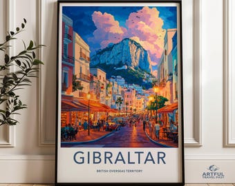 Gibraltar Wall Art, Gibraltar Cityscape Print, Scenic Gibraltar Poster, Overseas Territory Illustration, Gibraltar Travel Decor