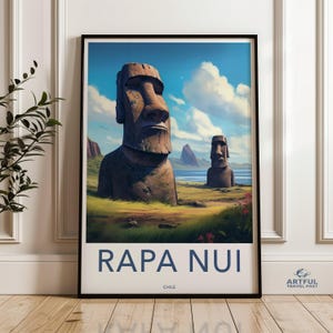 Rapa Nui Easter Island Framed Poster, Historical Moai Statues Wall Art, Cultural Landmark Decor, Perfect for Home Office or Gift