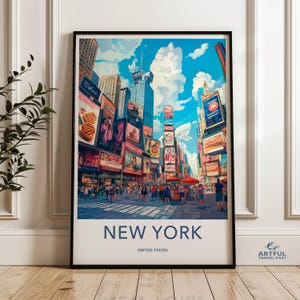 New York City Wall Art Skyline Poster Urban Landscape Print Times Square Artwork Colorful Street Scene Home Decor
