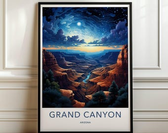 Muurdecoratie van de Grand Canyon in Arizona, vintage reisposter, kunstwerk van een nationaal park, decoratie in de stijl van het Amerikaanse Zuidwesten, natuurlandschapprint