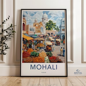 Vibrant Mohali Punjab Wall Art, Colorful Market Scene Poster, Historical Street Scene Print, Cultural Punjab Artwork, Indian Cityscape
