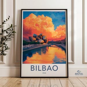 Bilbao Spain Sunset Wall Art, Guggenheim Museum Print, Colorful Cityscape, Modern Home Decor, Travel Poster, Art Gift for Travelers