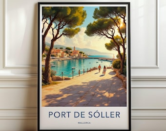 Ná Port de Sóller Wall Art, Mallorca Poster Art Print, Coastal Village Print, Travel Souvenir Decor, Mediterranean Home Decor