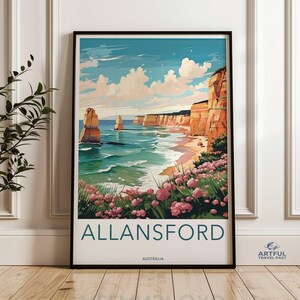 Allansford Wall Art Print, Coastal Seaside Landscape Poster, Australian Beach Scenery, Ocean Cliffs Illustration, Nature Lovers Gift
