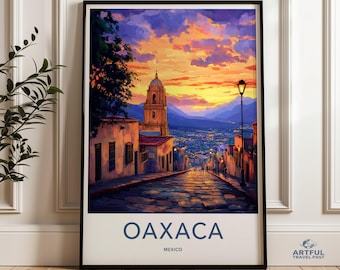 Oaxaca Mexico Wall Art Print, Sunset Cityscape Artwork, Vibrant Street Scene, Colorful Mexican Decor, Travel Poster for Home