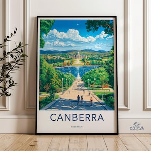 Canberra Australia Wall Art, Travel Poster, Australian Parliament House, Cityscape Print, Biking, Lake Art, Souvenir, Landscape, Home Decor
