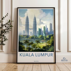 Kuala Lumpur city skyline poster, Malaysian landmarks art print, Kuala Lumpur travel decor, cityscape wall art, Malaysia print decor