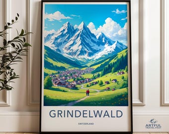 グリンデルワルト スイス ウォールアートプリント、山の風景ウォール