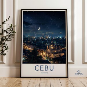 Cebu Nachthimmel Wand Kunst Stadtbild Poster, Sternennacht Urban Landschaft Druck, Stadt Lichter Kunstwerk, Philippinen Reise Dekor
