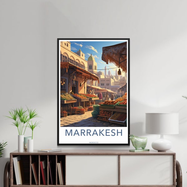 Vintage Marrakesh Market Poster, Moroccan Travel Wall Art, Exotic Bazaar Print, Colorful Medina Decor, Unique Artwork Gift for Home