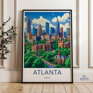 Atlanta Georgia Skyline Wall Art, Cityscape Print, Travel Poster, Atlanta Illustration, Home Decor, Souvenir Gift