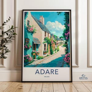 Adare Ireland Wall Art, Vintage Travel Poster, Ireland Decor, Irish Village Print, Adare Town Artwork, Scenic Ireland Poster