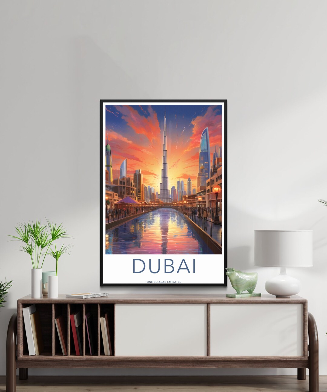 Dubai Skyline Wall Art, United Arab Emirates Cityscape, Vibrant Sunset