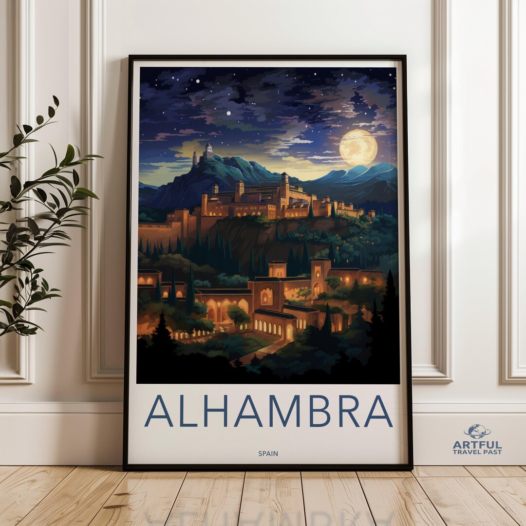 Alhambra Wall Art Alhambra Night Scene Alhambra Spain Print 