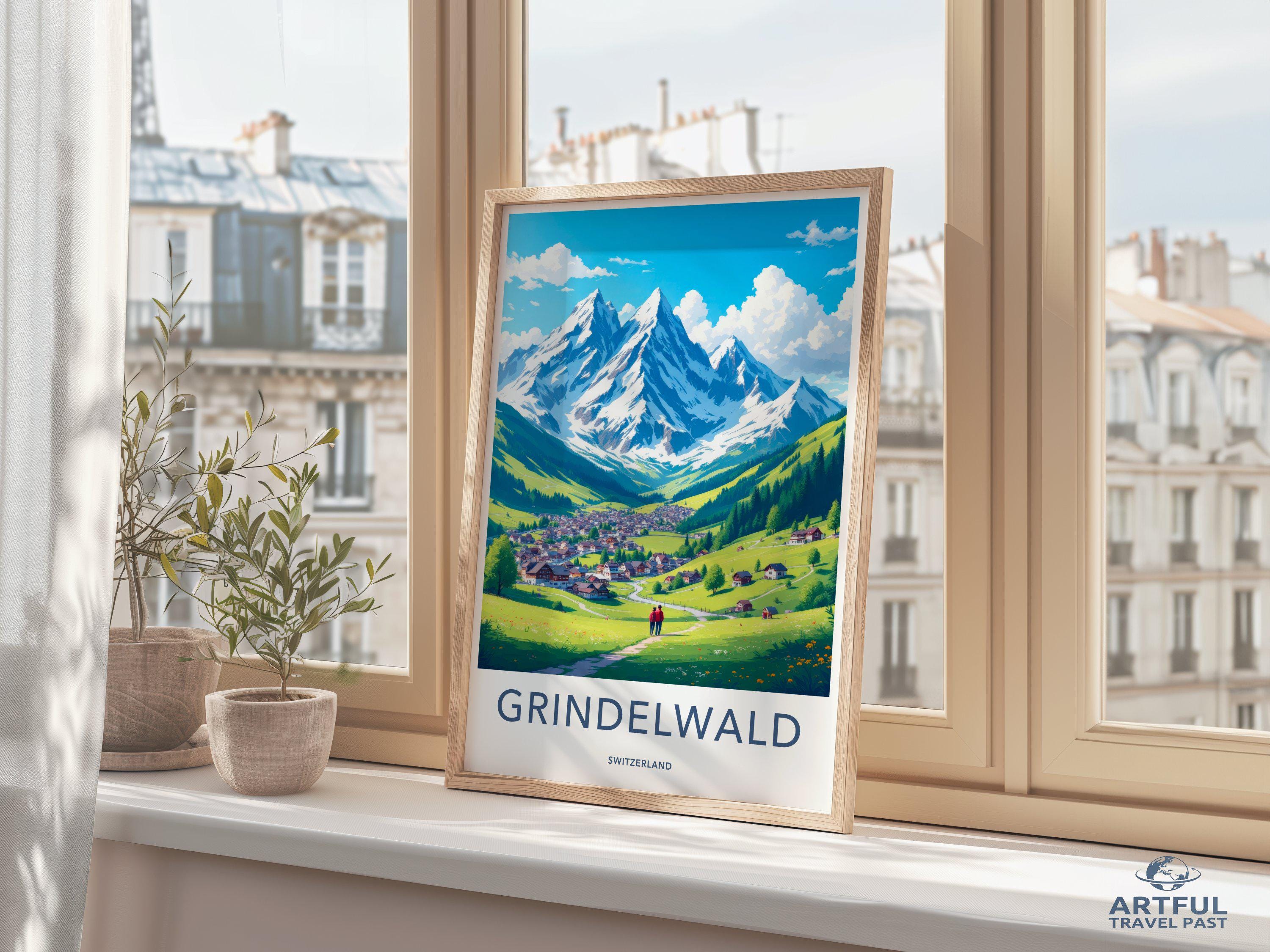 グリンデルワルト スイス ウォールアートプリント、山の風景ウォール